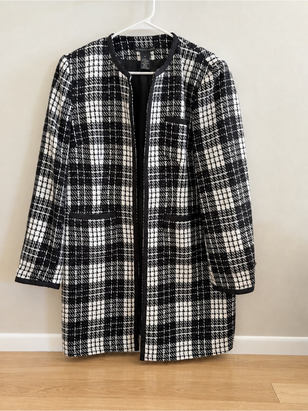 Apostrophe Black & White Plaid Long Jacket – Size Medium